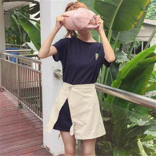 Set: Embroidered Short Sleeve T-shirt Dress + Wrap A-line Skirt