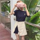 Set: Embroidered Short Sleeve T-shirt Dress + Wrap A-line Skirt