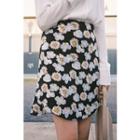 Curvy-hem Floral Crepe Miniskirt