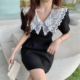 Lace Crochet Collar Short-sleeve Dress