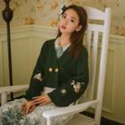 Cropped Double-breasted Floral Embroidered Cardigan