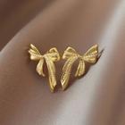 Faux Pearl Ribbon Stud Earring 1 Pair - Silver Needle Earring - Gold - One Size