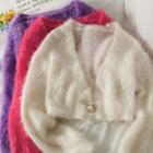 One-button Furry-knit Cardigan In 6 Colors