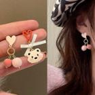 Sterling Silver Asymmetrical Bear Drop Earring 1 Pair - Pink & Beige - One Size