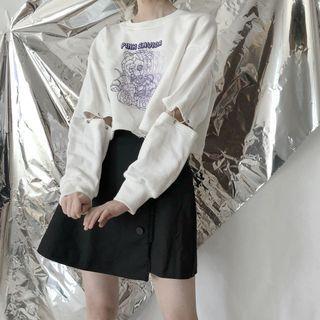 Print Cutout Cropped Sweatshirt
