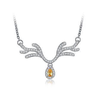 Dazzling Elk Necklace With Yellow And White Austrian Element Crystal Silver - One Size