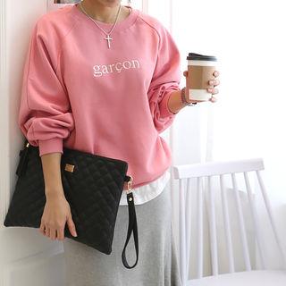 Raglan-sleeve Lettering-embroidered Sweatshirt