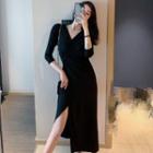 Irregular Hem 3/4-sleeve Midi A-line Dress