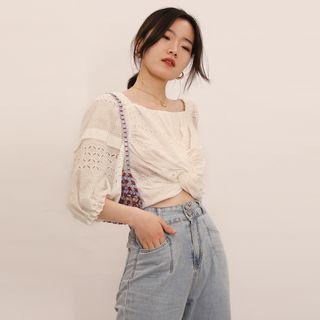 3/4-sleeve Crinkled Lace Blouse