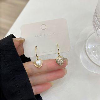 Heart Faux Pearl Rhinestone Alloy Dangle Earring 1 Pair - Earring - Gold - One Size