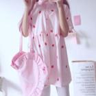 Lapel Strawberry Print Wide Chiffon Medium Long Dress As Shown In Figure - One Size