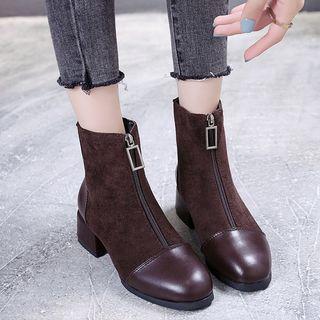 Cap-toe Chunky Heel Zip-up Short Boots