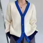 Long-sleeve Color Block Knit Sweater Cardigan