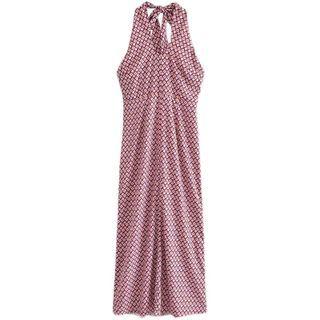 Sleeveless Halter Neck Plaid Maxi Sheath Dress
