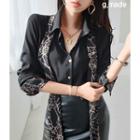 Patterned Scarf Blouse Black - One Size