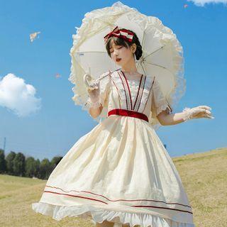 Short-sleeve Frill Trim Bow Midi A-line Lolita Dress
