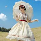 Short-sleeve Frill Trim Bow Midi A-line Lolita Dress