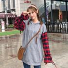 Plaid Sleeve Long Hoodie