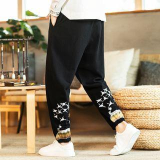 Crane Embroidered Jogger Pants