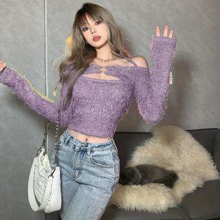 Cold-shoulder Cutout Knit Crop Top