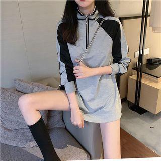 Contrast Trim Long-sleeve Mini T-shirt Dress