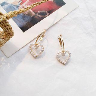Faux Pearl Heart Dangle Earring Gold - One Size