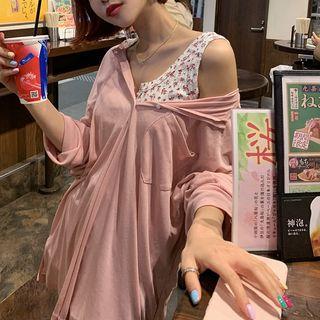 Floral Print Tank Top / Long-sleeve Henley T-shirt