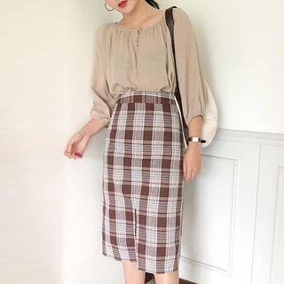 Plaid Slit-front Pencil Skirt