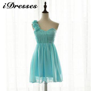 One-shoulder Rosette Bridesmaid Dress