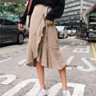 Plaid Ruffled Midi Skirt Khaki - One Size