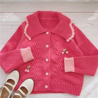 Contrast Trim Collared Cardigan Rose Pink - One Size