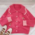 Contrast Trim Collared Cardigan Rose Pink - One Size