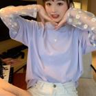 Mock Two-piece Panel Mesh Long-sleeve T-shirt