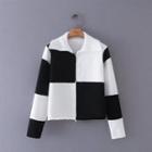 Collared Checkerboard Zip Cardigan Black & White - One Size