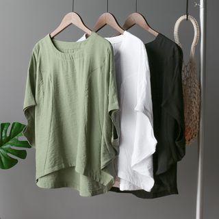 Batwing Elbow-sleeve Plain T-shirt