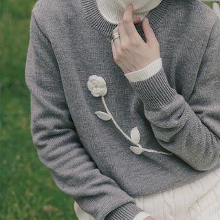 Flower Detail Sweater Gray - One Size