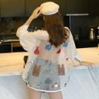 3/4-sleeve Embroidered Mesh-panel Shirt