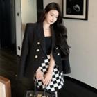 Double-breasted Blazer / Check Mini A-line Skirt / Camisole Top
