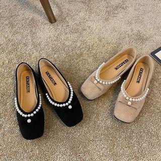Faux Pearl Faux Leather Flats