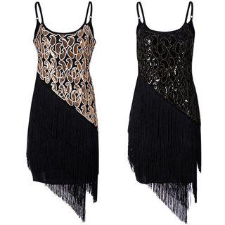 Braided Crystal Fringed Spaghetti Strap Dress