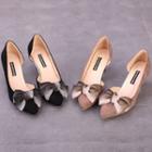 Bow-accent Pointed Kitten-heel Pumps