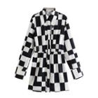 Long-sleeve Checkered Mini Shirt Dress