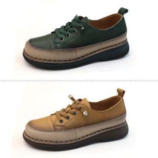 Lace-up Two-tone Cowhide Shoes