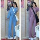 Set: Cropped Zip-up Hoodie + Drawstring Straight Leg Pants