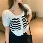 Square-neck Knit Cropped Top White - One Size