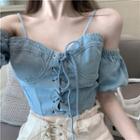 Short-sleeve Lace-up Denim Top / Shorts