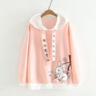 Two Tone Rabbit Print Hoodie Pink - One Size