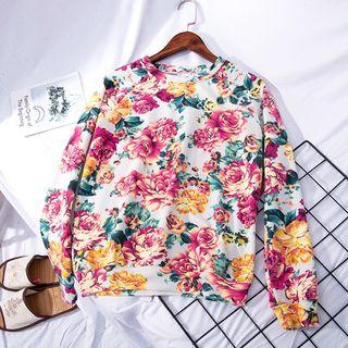 Floral Long-sleeve T-shirt Pink & Yellow Flower - White - S