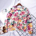Floral Long-sleeve T-shirt Pink & Yellow Flower - White - S