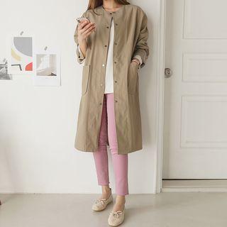Round-neck Pocket-detail Long Jacket